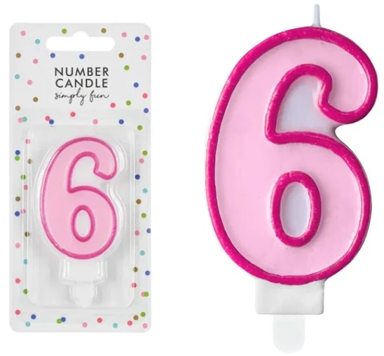 PartyDeco Gimtadienio žvakutė nr 6 rausva 7cm