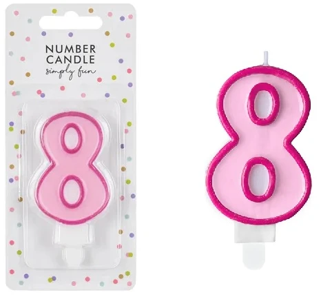 PartyDeco Gimtadienio žvakutė nr 8 rausva 7cm