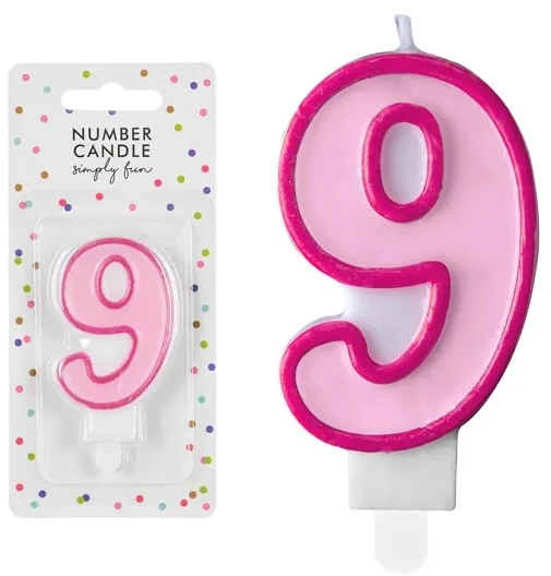 PartyDeco Gimtadienio žvakutė nr 9 rausva 7cm