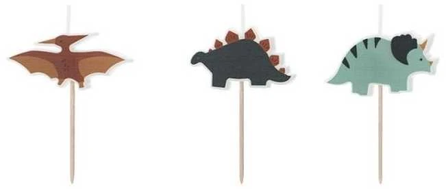 PartyDeco Gimtadienio žvakutės "Dinozaurai" spalvotos 3 vnt 3cm