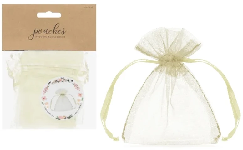 PartyDeco Organzos maišelis, 10cm (10vnt), Spalva: Kreminė