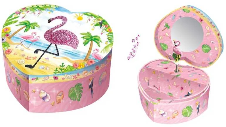Pulio * MUZIKOS DĖŽĖS formos širdelės, flamingas