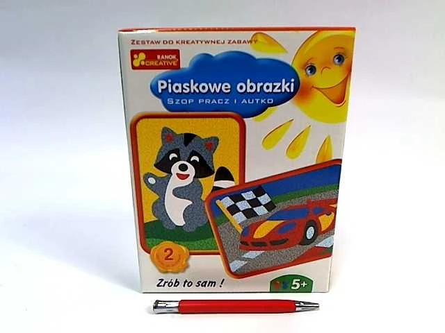 Ranok Smėlio paveikslai - Meškėnas ir automobilis