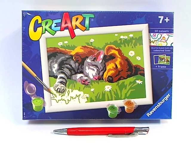Ravensburger CreArt spalvinimo knygelė vaikams.Miegantis kačiukas su šuniuku