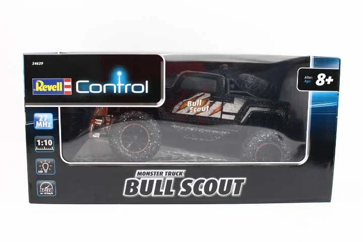 Revell Revell Control RC Car - nuotoliniu būdu valdomas automobilis su 27 MHz nuotolinio valdymo pulteliu, stabili konstrukcija, dideli ratai, užtikrinantys gerą mobilumą bekelėje, LED apšvietimas, akumuliatoriaus veikimas - BULL SCOUT 24629 bagis