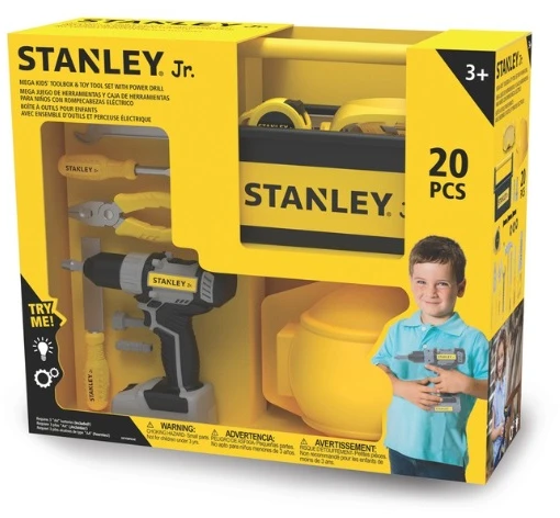 Stanley Jr. - Mega Kids įrankių dėžė ir žaislinių įrankių rinkinys su elektriniu gręžtuvu (SRP024-SY)