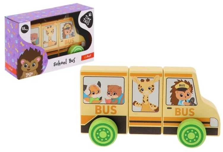 TREFL 61788 Medinis žaislas Magnetinė transporto priemonė - Mokyklinis autobusas Tiny Tails