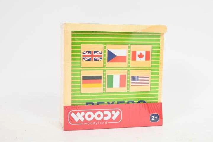 Woody 93058 Eco Wooden lavinantis atminties žaidimas - Vėliavos (44vnt) vaikams nuo 3 metų (12x12cm)