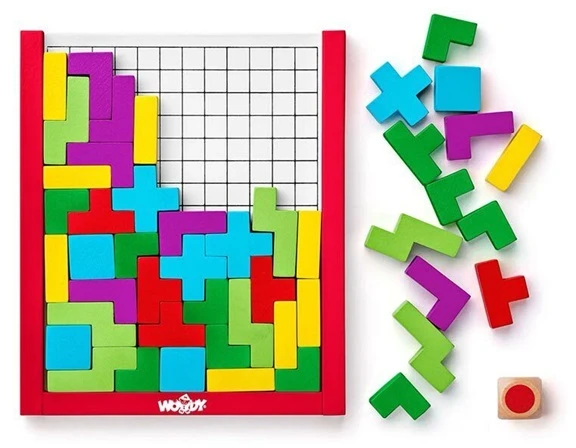 Woody 91918 Eco Wood Logical "Dėlionė" kauliukų žaidimas kaip Tetris (48vnt.) vaikams 3+ (17,5x15x1,9cm)