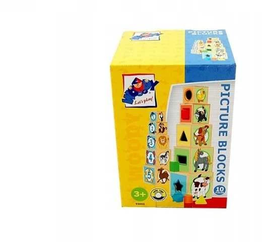 Woody 95005 Eco Wooden Mokomieji staklės su paveikslėliais ir skaičiais rūšiavimo forma (10 vnt.) vaikams nuo 3 metų (10,6x41 cm)