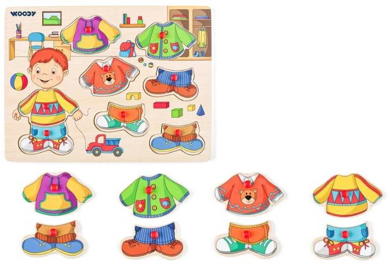 Dėlionė Woody 90320 Eco Wooden mokomoji spalvota puošni galvosūkė Sebastian (8 vnt.) vaikams nuo 3 metų (30x23cm)
