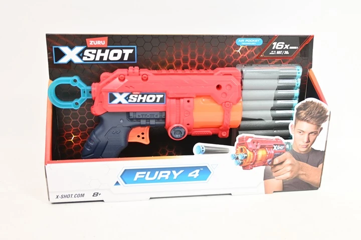 Zuru XSHOT - „Excel Fury 4“ putplasčio smiginio šaudyklė (16 smiginių)