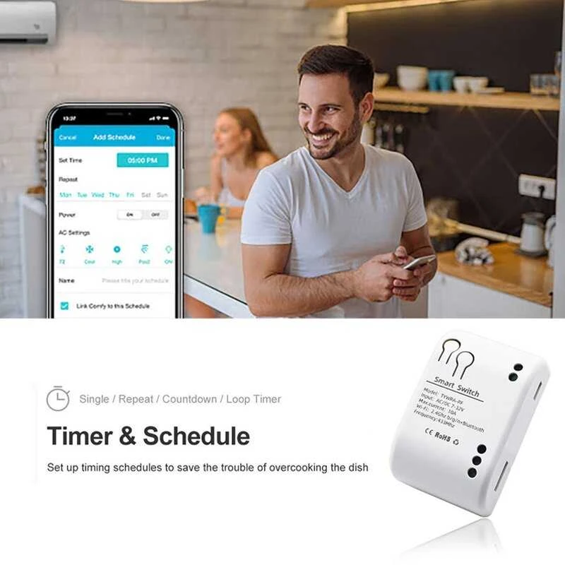 Išmanusis jungiklis - rėlė Feelspot FS-SRS02W RF, Wi-fi, Tuya
