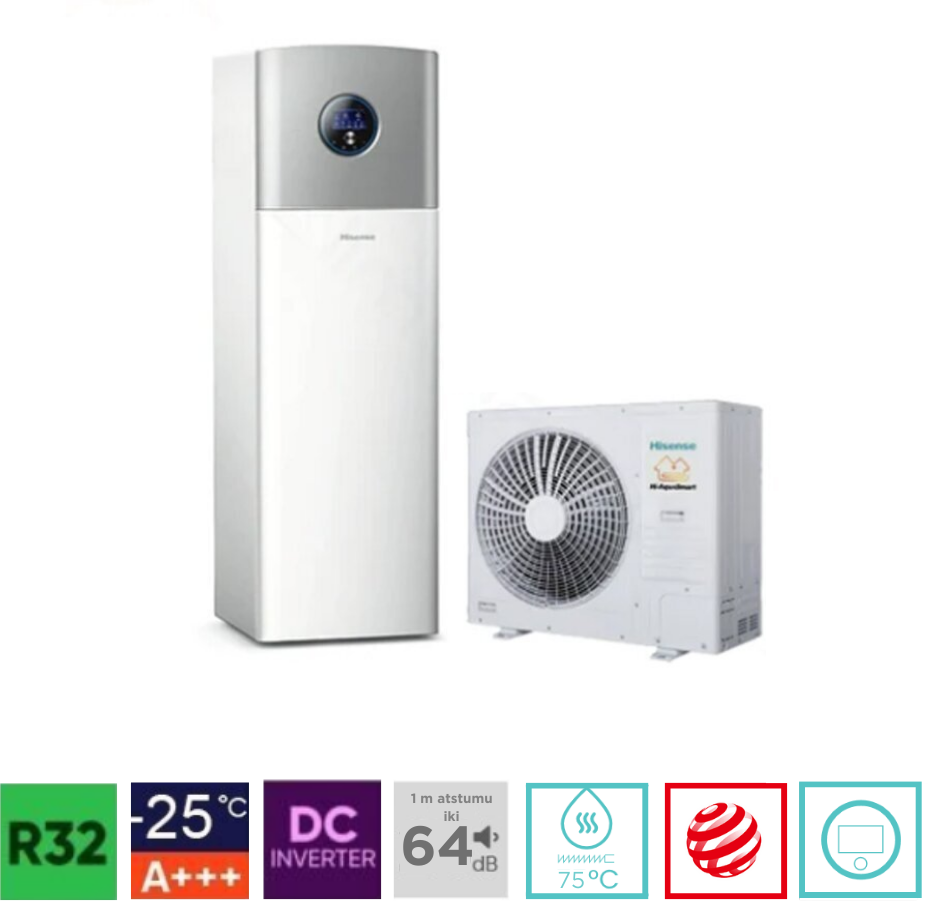 Šilumos siurblys oras vanduo 6,0kW su integruotu 230l boileriu Hisense AHW-060HCDS1 + AHS-060HCDSAA-23 (kompl.)