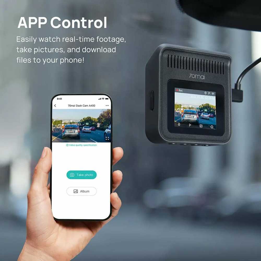 70mail Dash Cam A400 QHD + Rear Cam RC09 Set Pilkas