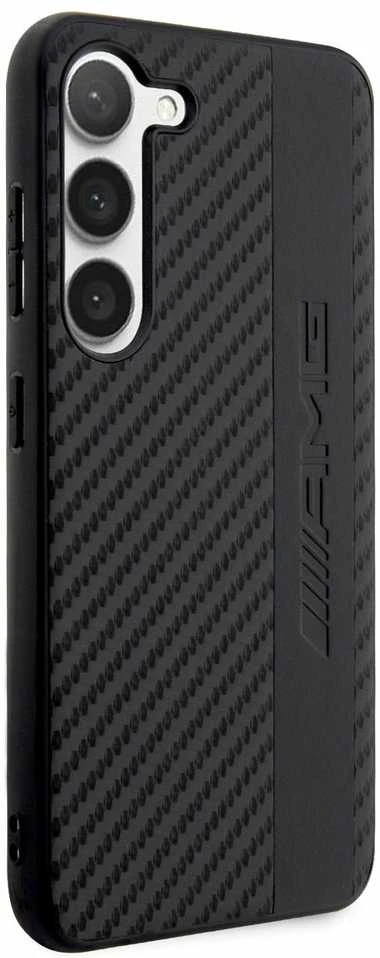 Mercedes Benz Samsung Galaxy S23 Plus Mercedes AMG dėklas Carbon Stripe&Embossed (AMHCS23MBLSCA) juodos spalvos
