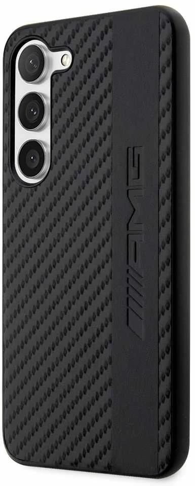 Mercedes Benz Samsung Galaxy S23 Plus Mercedes AMG dėklas Carbon Stripe&Embossed (AMHCS23MBLSCA) juodos spalvos