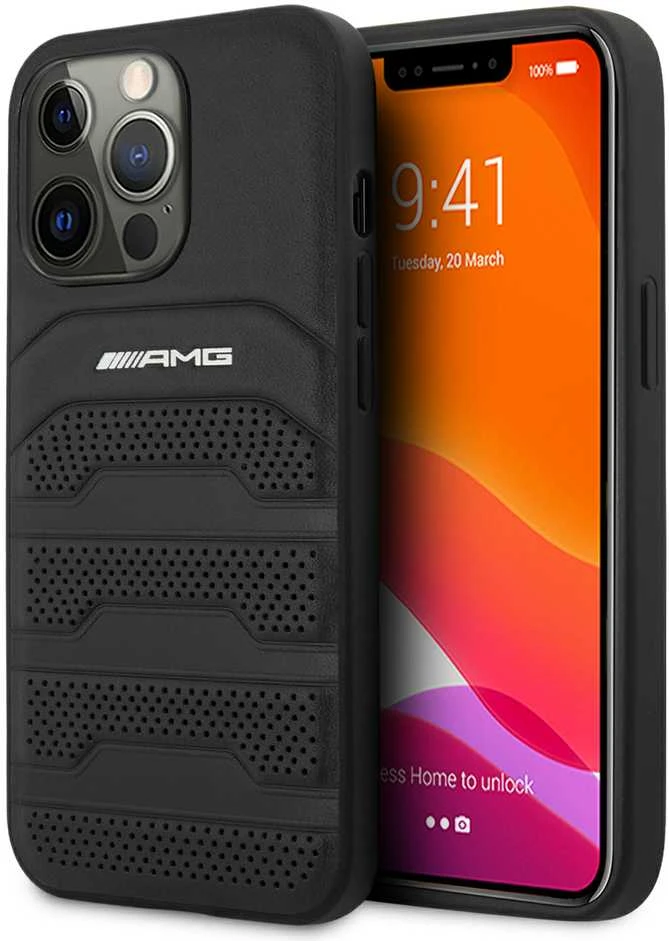 Apple iPhone 14 Pro Mercedes AMG odinis dėklas Debossed Lines (AMHCP14LGSEBK) juodos spalvos