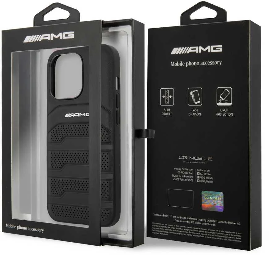 Apple iPhone 14 Pro Mercedes AMG odinis dėklas Debossed Lines (AMHCP14LGSEBK) juodos spalvos