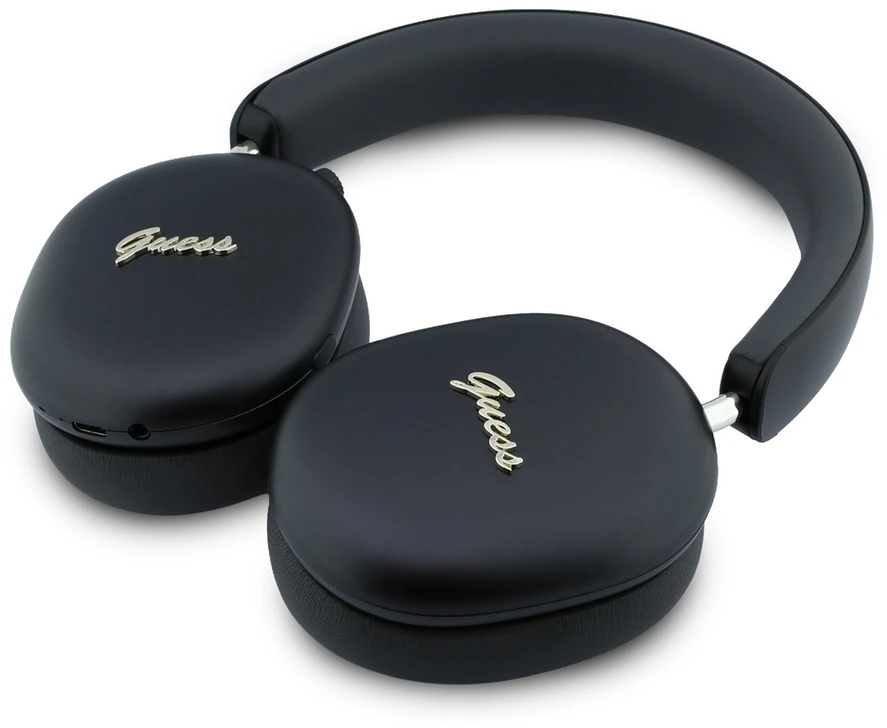 Guess Metallic Finish Auksinė Script Logo ENC belaidės ausinės juodos spalvos