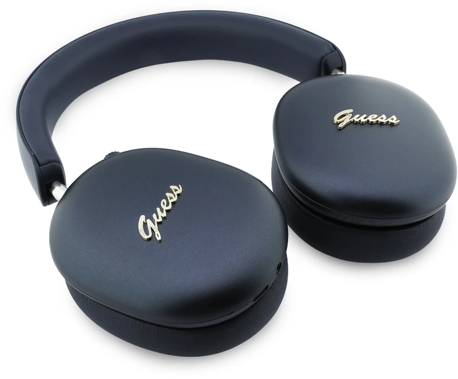 Guess Metallic Finish Auksinė Script Logo ENC belaidės ausinės mėlynos spalvos