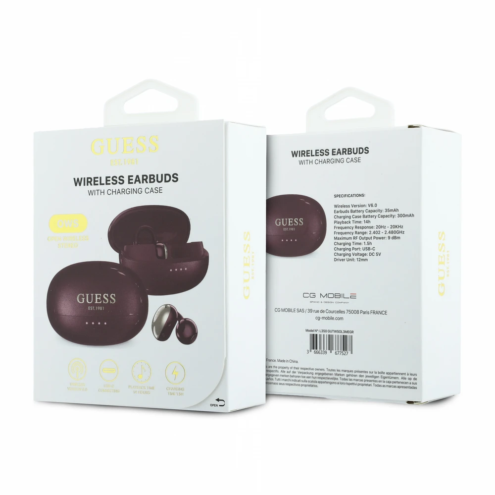 Guess Metallic Finish Classic Logo OWS belaidės ausinės Burgundy