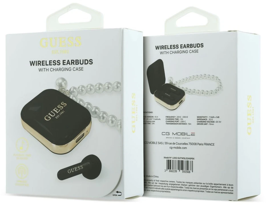 Belaidės ausinės GUESS TWS Pearl Strap GUE005292 juodas