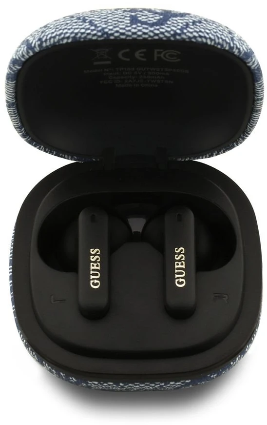 Guess PU 4G Metal Logo ENC TWS belaidės ausinės mėlynos spalvos