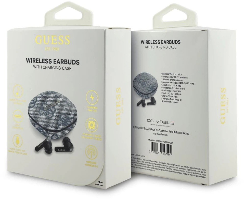 Guess PU 4G Metal Logo ENC TWS belaidės ausinės mėlynos spalvos