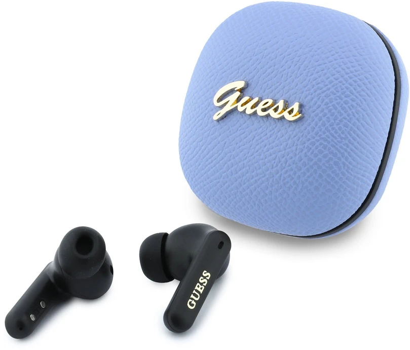 Guess PU Grained Script Metal Logo ENC TWS belaidės ausinės, šviesiai mėlynos