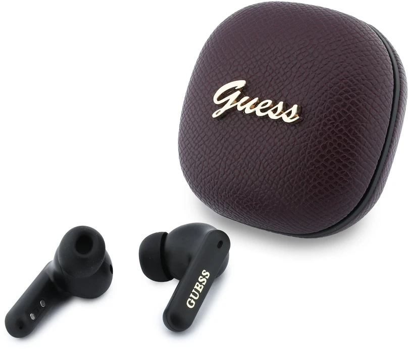 Ausinės Guess PU Grained Script Metal Logo ENC TWS Belaidės Earphones Burgundy