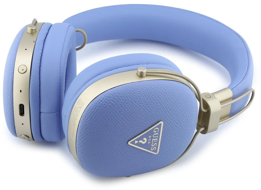 Guess PU Grained Triangle Auksinė Metal Logo ENC belaidės ausinės, mėlynos