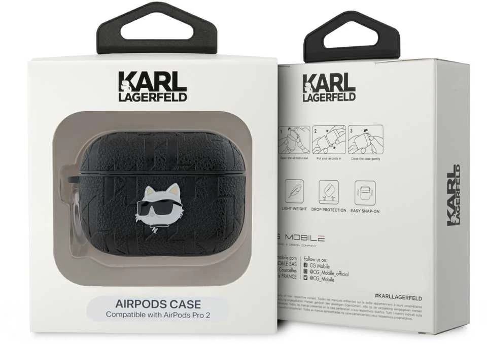 Karl Lagerfeld KLA3PGCHPK AirPods 3 dėklas juodos spalvos Monogram Choupette Head