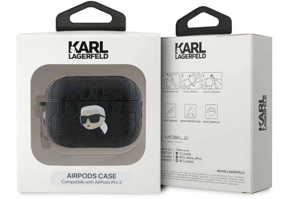 Apple AirPods 3 Karl Lagerfeld Cover Monogram Karl Head ausinių dėklas juodos spalvos
