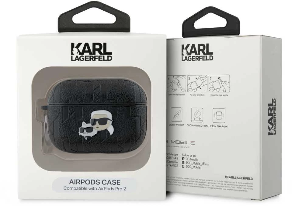 Apple AirPods 3 Karl Lagerfeld Cover Monogram Karl & Choupette Head ausinių dėklas juodos spalvos