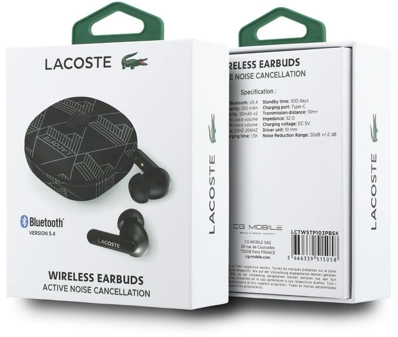 Lacoste Monogram Blend ANC/ENC TWS belaidės ausinės juodos spalvos
