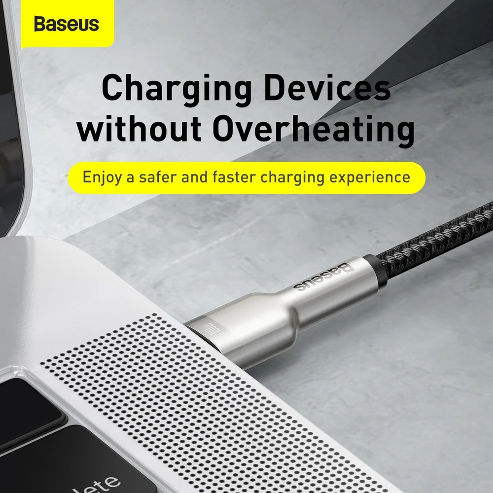 Kabelis USB C - USB C 2m 100W juodas Cafule Metal BASEUS