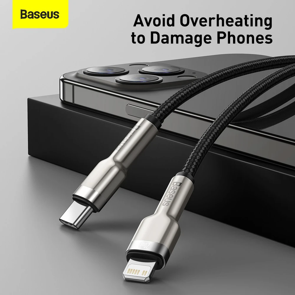 Baseus Cafule Metalinis duomenų kabelis USB Type C/ Lightning - 20W Maitinimas 0.25m, Juodas (Juodas)