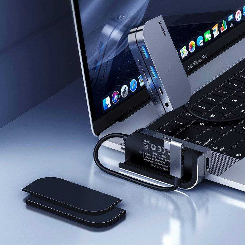 Baseus HUB Bend Angle No.7 Multifunctional (Type-C to 2xUSB3.0 + HDMI 4K + PD 100W + 3.5mm + TF) Upgraded version Space Gray (CAHUB-CWJ0G)