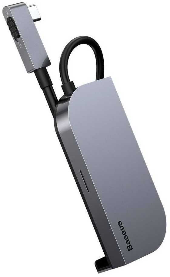 Baseus HUB Bend Angle No.7 Multifunctional (Type-C to 2xUSB3.0 + HDMI 4K + PD 100W + 3.5mm + TF) Upgraded version Space Gray (CAHUB-CWJ0G)