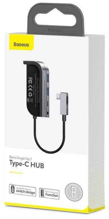 Baseus HUB Bend Angle No.7 Multifunctional (Type-C to 2xUSB3.0 + HDMI 4K + PD 100W + 3.5mm + TF) Upgraded version Space Gray (CAHUB-CWJ0G)
