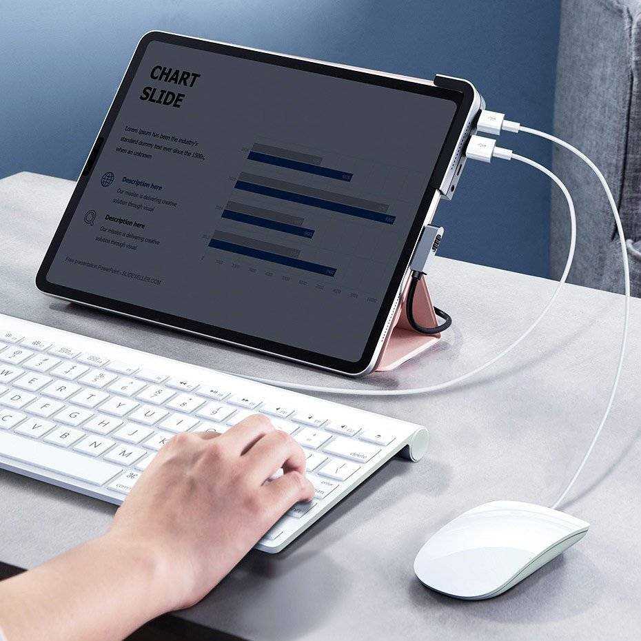 Baseus HUB Bend Angle No.7 Multifunctional (Type-C to 2xUSB3.0 + HDMI 4K + PD 100W + 3.5mm + TF) Upgraded version Space Gray (CAHUB-CWJ0G)