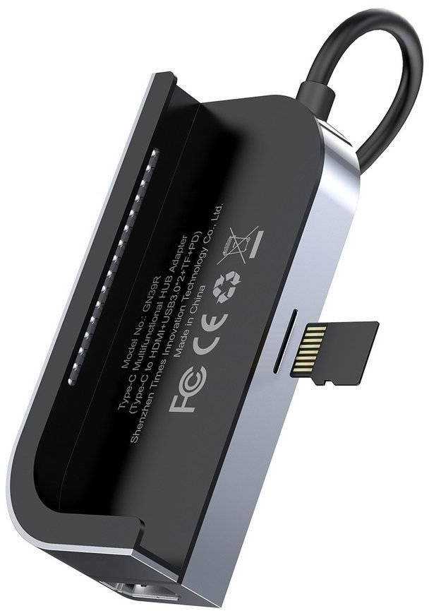 Baseus HUB Bend Angle No.7 Multifunctional (Type-C to 2xUSB3.0 + HDMI 4K + PD 100W + 3.5mm + TF) Upgraded version Space Gray (CAHUB-CWJ0G)
