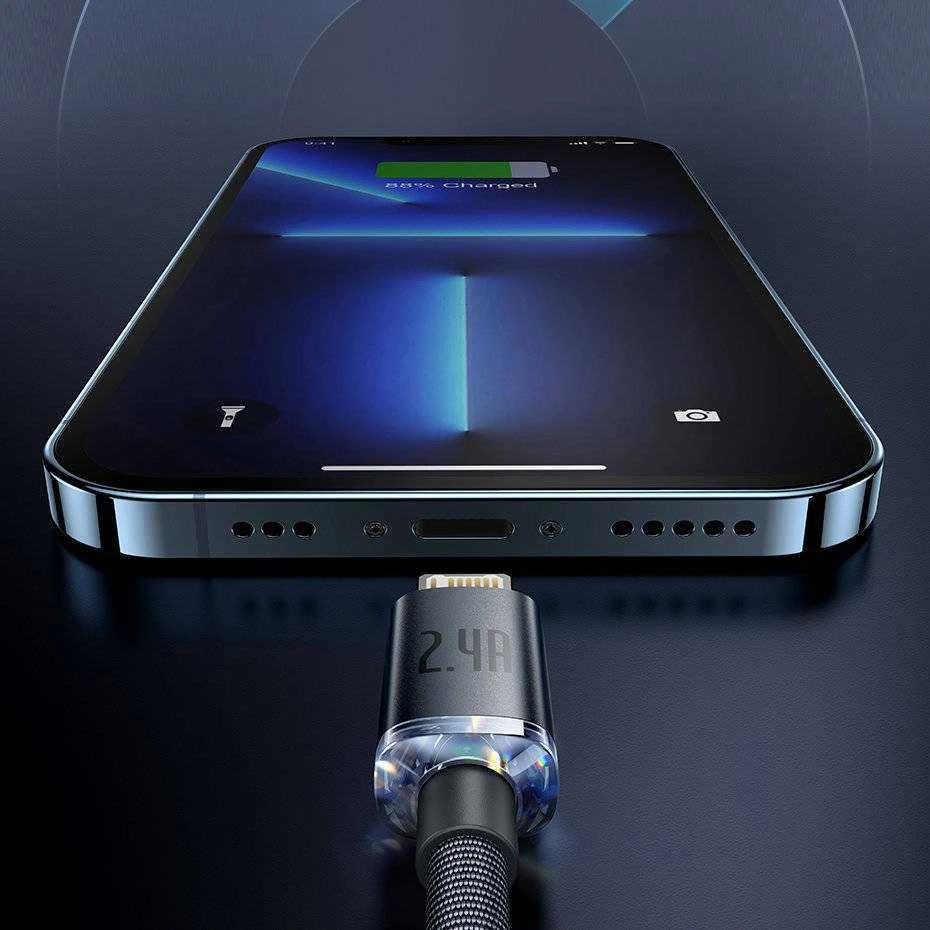 Baseus Crystal Shine laidas USB - Lightning 2.4A 1.2m - Juodas