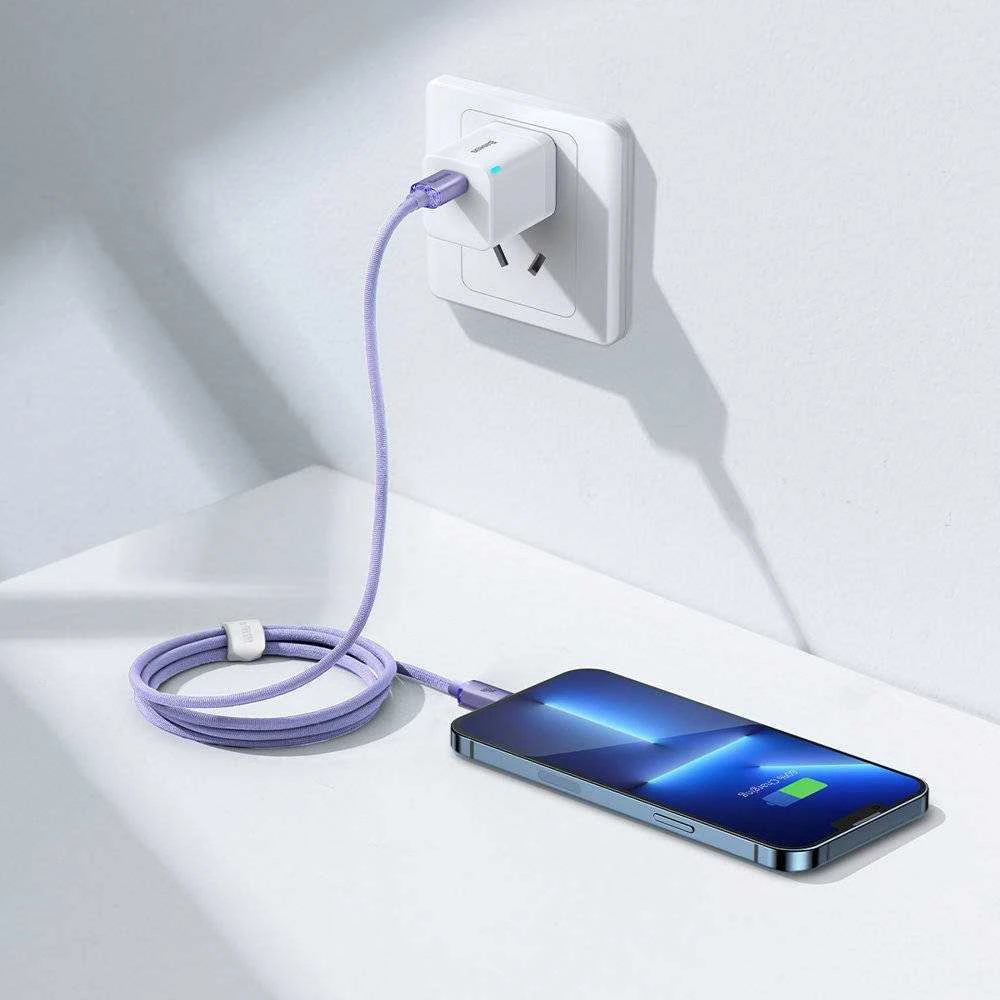 Baseus Crystal Shine USB-C – Lightning laidas 20W PD 1.2m – Violetinis