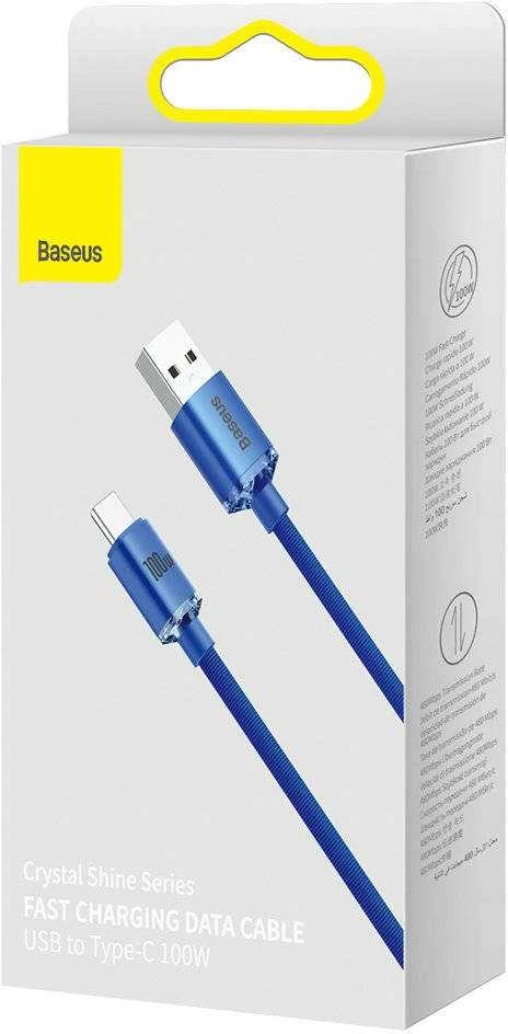 Baseus Crystal Shine kabelis USB - USB-C 5A 100W 1.2m mėlynas