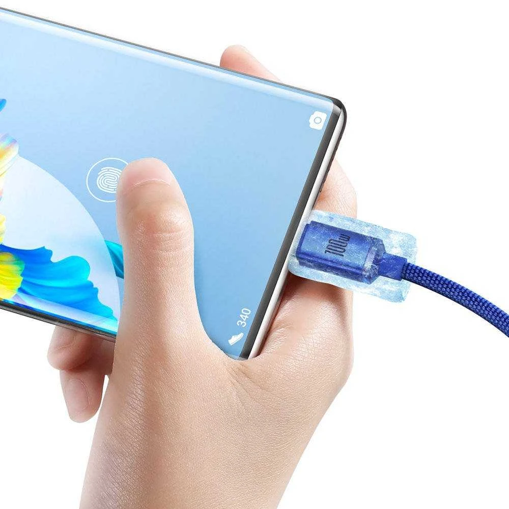 Baseus Crystal Shine kabelis USB - USB-C 5A 100W 1.2m mėlynas