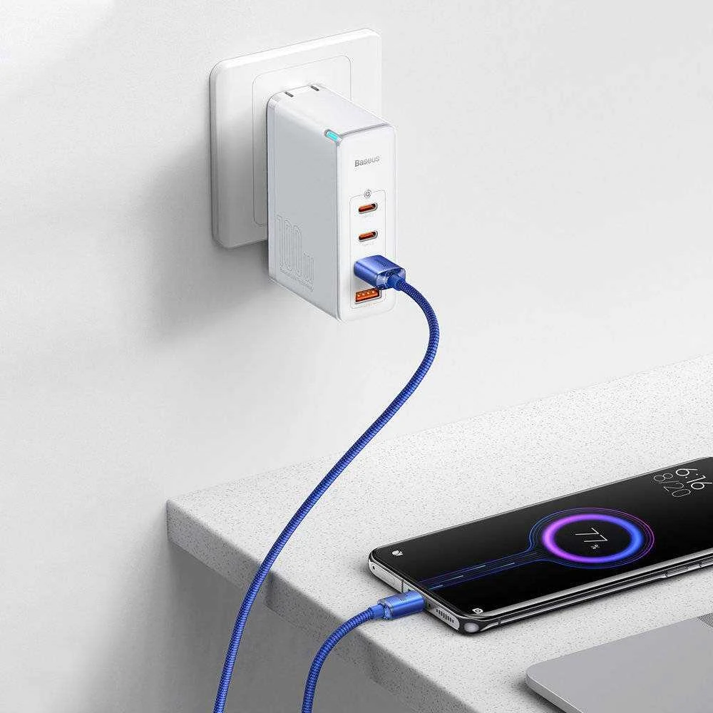 Baseus Crystal Shine kabelis USB - USB-C 5A 100W 1.2m mėlynas