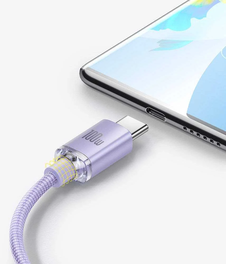 Baseus Crystal Shine USB – USB-C laidas 5A 1.2m – Violetinis