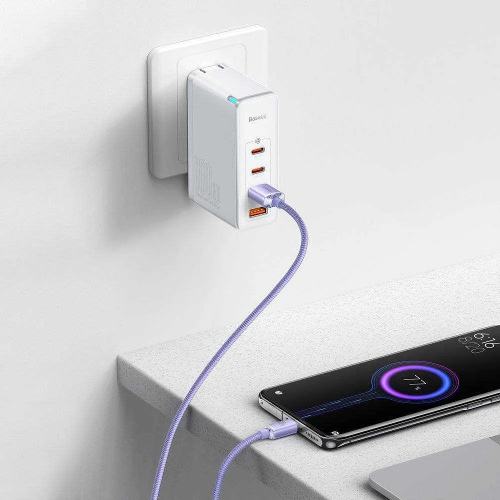 Baseus Crystal Shine USB – USB-C laidas 5A 1.2m – Violetinis
